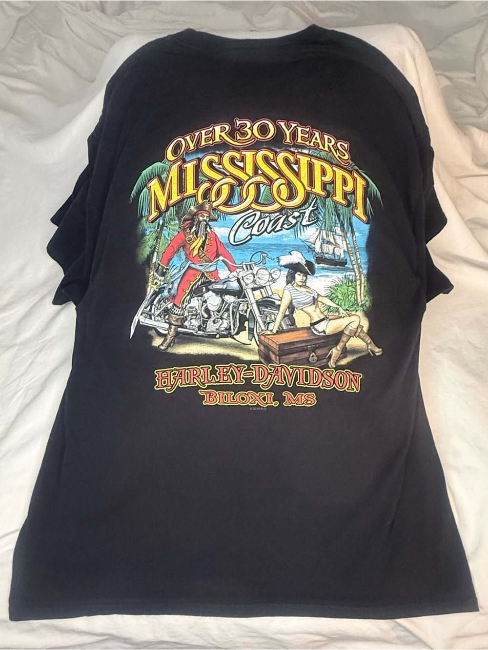 Harley-Davidson Black Mississippi Coast Graphic Tee with Colorful Artwork